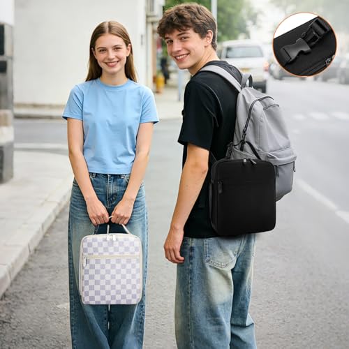 Lunch Box for Women Men Adult Insulated Lunch Bag Women Men Small Reusable Lunchbox for Work Picnic Travel (Beige-Purple Plaid) - color: Beige-Purple Plaid