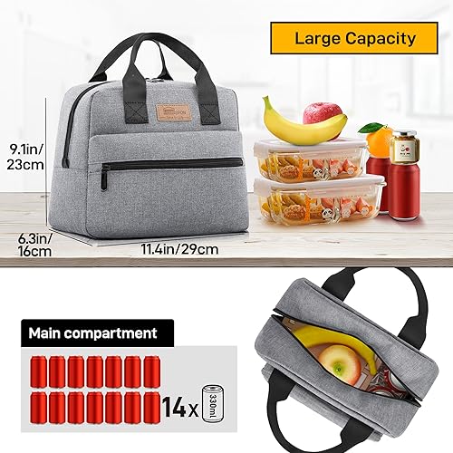 HOMESPON Insulated Lunch Bag for Women Men Lunch Box Cooler Lunch Tote for Work Picnic (Grey) - color: Gray