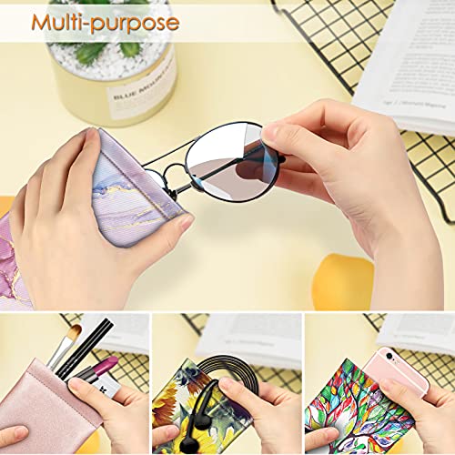 [2 Pack] Fintie Eyeglasses Pouch with Cleaning Cloth, Portable Squeeze Top Leather Glasses Case Sunglasses Bag, Glittering Marble + Lilac Marble - color: Glittering Marble + Lilac Marble