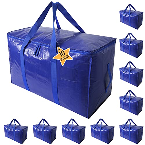 Moving Bags Heavy Duty Extra Large Cube Storage Tote for Space Saving, Traveling Organizer, with Zippers & Strong Carrying Handles (Set of 10) - color: 10-package-Blue