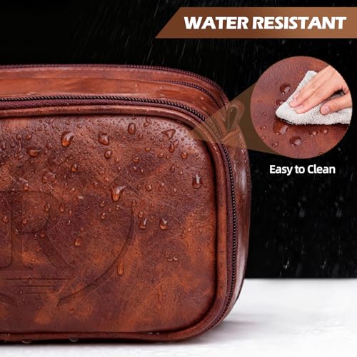 Personalized PU Leather Toiletry Bag for Men, Engraved Initials Waterproof Toiletry Travel Bag, Large Capacity Portable Shaving Bag Travel Essential, Unique Birthday Gift for Men Dad Husband Him,R - style: R