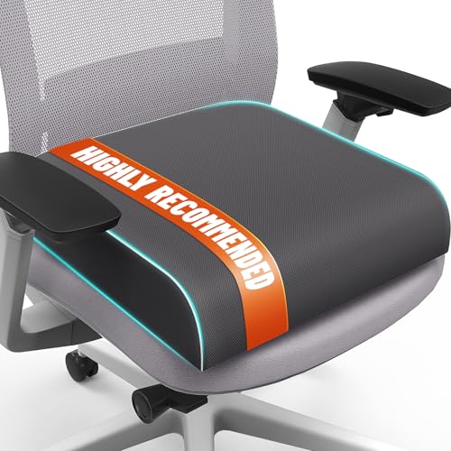 SweetSlubr Seat Cushion for Tailbone Pain Relief, Office Chair Cushion, Memory Foam Large Chair Pad with Non-Slip Cover for Soft Support at Office Chair, Car Seat, Airplane Grey/XLarge - color: Gray, size: X-Large