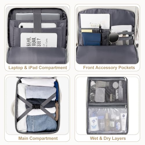 Sinaliy Travel Backpack, Carry on Flight Approved Backpack with Multi-Pockets, TSA Waterproof 17.3inch Laptop Backpack, Personal Item Travel Bag for Men Women, Beige - color: Beige, size: X-Large
