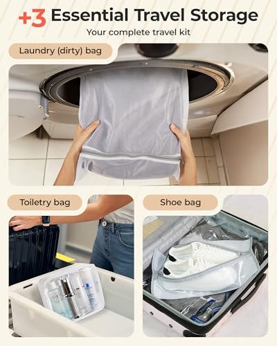 BAGSMART Vacuum Seal Storage Bags for Clothing Travel, 21 Pack Travel Essentials Bundle includes Laundry Bag & Waterproof Shoe Bag & TSA Approved Toiletry Bag, Hand Pump Included - size: 21 Combo Travel