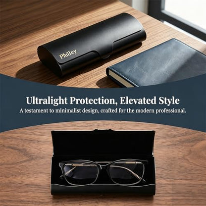 Philley Aluminum Ultra-Light Eyeglasses Case Hard Shell Nearsighted Glasses Case for Women & Men - color: Black