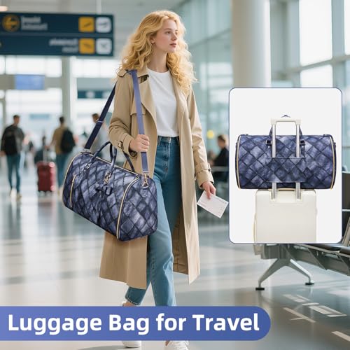 Convertible Garment Duffel Bag for Travel, 2-in-1 Foldable Travel Bag with Shoe Compartment, 20.5x10x12.5Inch Carry On Weekender Bags for Men Women Business Trip, Vacation, Graduation, Blue - color: Sapphire