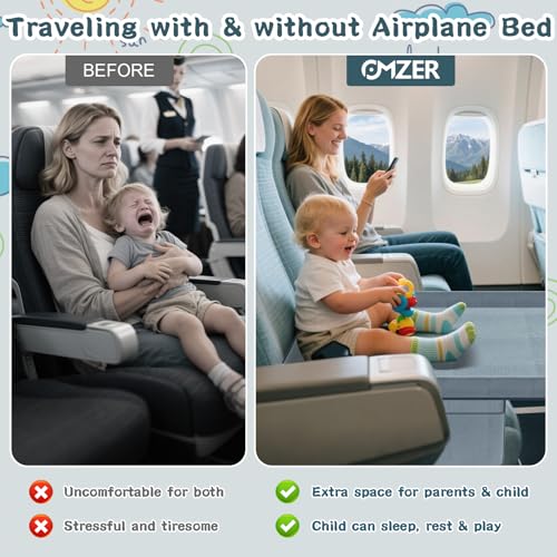 Toddler Airplane Bed - Airplane Seat Extender for Kids - Barrier Designed Flyaway Kids Bed Airplane with Pockets - Portable Plane Bed Foot Rest for Flights Travel Essentials Soft Flexible Edge - color: grey
