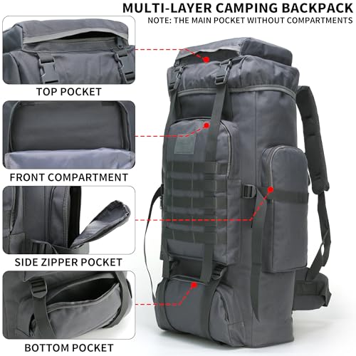 Hiking Backpack for Men 70L/100L Camping Backpack Military Rucksack Molle 3 Days Assault Pack for Climbing | Camping Backpack - color: 70l-gray