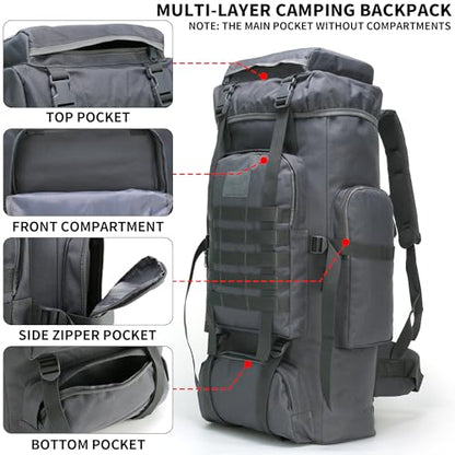 Hiking Backpack for Men 70L/100L Camping Backpack Military Rucksack Molle 3 Days Assault Pack for Climbing | Camping Backpack - color: 70l-gray