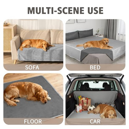 Ameritex Pet Bed Blanket Reversible 100% Waterproof Velvet Super Soft for Sofa and Bed - color: Silvergrey+grey, size: 52x82 Inches