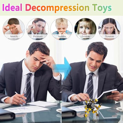 Gokeey Stocking Stuffers Gifts for Grandkids Transformable Fidget Spinners for Kids and Adults Stress Relief Sensory Fidget Toys for Boys Age 8-13 Teen Girls Kids Toys2 Pcs - style: 2PC-yellow&red