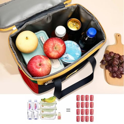 willikiva Insulated Lunch Bag Women Man Leakproof Soft Cooler Tote Bag Reusable LunchBox with Adjustable Shoulder Strap for Adults Work Travel(Deep Blue Yellow) - color: Deep Blue Yellow
