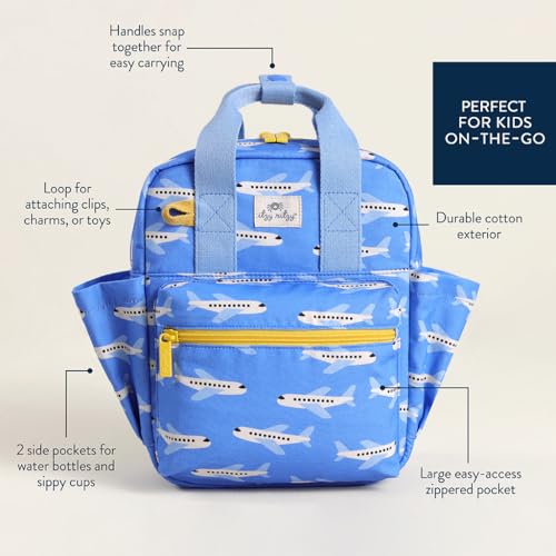 Itzy Ritzy Toddler Backpack - Daycare Bag - Features Adjustable Shoulder Straps, 2 Side Pockets & Spacious Interior with Wipeable Fabric Lining & Name Label, Airplane - color: Airplane