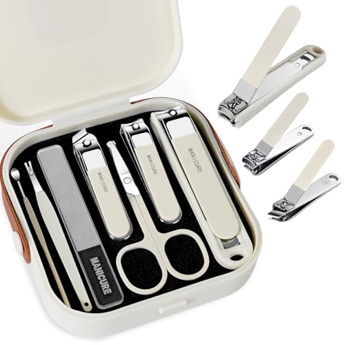Nail Clipper Set for Men and Women, 7 Pcs Toenail Clippers, Stainless Steel Fingernail Clipper, and Travel Case Manicure Set, Gift Ideas (Beige) - color: Beige