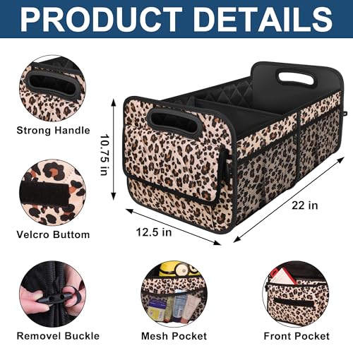 Deosk Trunk Organizer and Storage with Reinforced Handles,Car Accessories for Women/Men 50L Waterproof Polyester Trunk Organzier for Car/SUV/Minivan/Truck(Medium,Leopard print) - color: Leopard print, size: Medium
