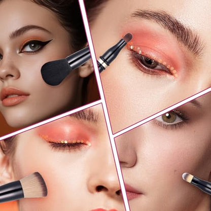 Travel Makeup Brushes 4 in 1 Makeup Brush Retractable Makeup-Brush Set Double Ended Makeups Brushes Set with Case Powder Foundation/Blush Eyeshadow Concealer Brush for Liquid Cream Powder