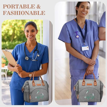 LOKASS Nurse Lunch Bag for Women, Embroidered Lunch Box with Special Nursing Design, Insulated Lunch Tote Ideal for Nurse Gifts, Neutral Grey - color: Gray - Medical ECG