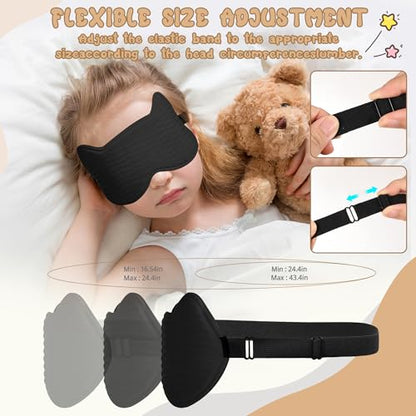Kids Sleep Mask Eye Mask: 3D Contoured Cup Sleeping Masks, Blindfold with Adjustable Strap, Kids Eye Cover for Boys, Girls, Teens, Pressure-Free with Memory Foam Face Mask for Sleeping (Black) - color: Black