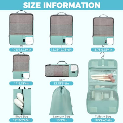 BAGAIL 4 Set/6 Set/8 Set Compression Packing Cubes Travel Accessories Expandable Packing Organizers(HalfMesh,8-DustyBlue) - color: 8-Dusty Blue, style: Half Mesh