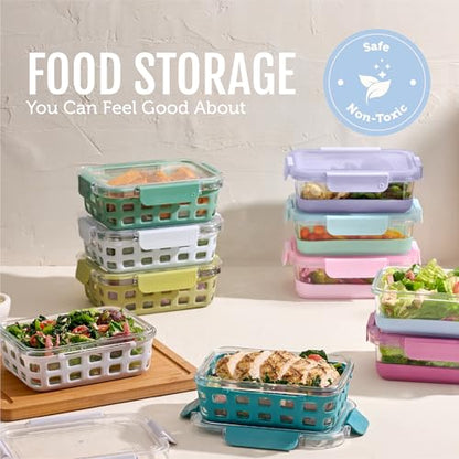 Ello Duraglass 3.4 Cup Meal Prep Sets 10Pc, 5 Pack Set- Glass Food Storage Container with Silicone Sleeve and Airtight BPA-Free Plastic Lids, Dishwasher, Microwave, and Freezer Safe, Halogen Blue - color: Halogen Blue with Sleeve