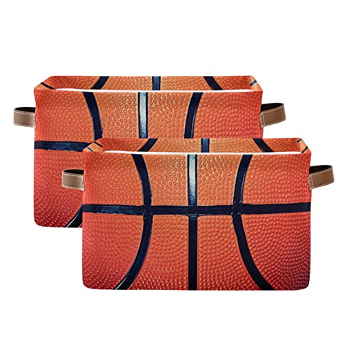 Canvas Basketball Storage Bin with Handles - Large Collapsible Cube Box for Home, Office, Bedroom Closet Shelves - 2 pcs - color: Basketball, size: 2 pcs
