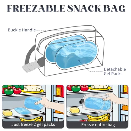 Freezable Lunch Bag,Freezable Snack Bag,Mini Cooler Bag for Travel/Work/School,Small Insulated Bag,Small Cooler Lunch Box with Ice Packs,Insulated Snack Bag,Freezable Snack Box with Handle Buckle - color: Geometric Lines