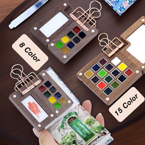 Aimery Mini Watercolor Paint Travel Set, Portable Pocket Size Water Color Painting Kit with Wooden Palette, Refillable Brush & Sketchbook(Pine Green) – Gift for Birthdays, Beginners, Art Lovers - style: Pine Green