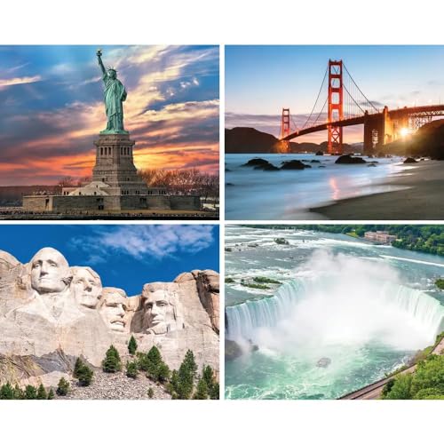 Bits and Pieces – 4-in-1 Multi-Pack Jigsaw Puzzles for Adults – US Landmarks Jigsaw Puzzle Set Bundle, Completed Puzzle Size: 1000 Pieces Each 20" x 27" - size: Four 1000 Piece Puzzles