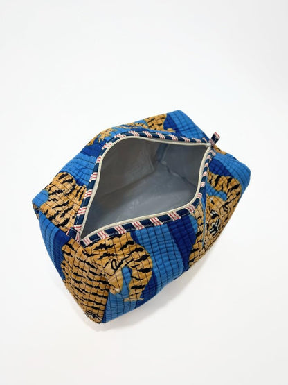 YILLE Set of 3 Pieces Block Printed Travel Organizer Kit Storage Bag for Women Makeup Bag Travel Cosmetic Bag (Blue Fat Tiger) - color: Blue Fat Tiger