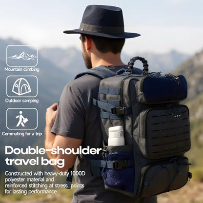 35l 1000D waterproof material,Tactical Backpack for Men and Women, Military Backpack with Shoe Compartment, Travel Hiking Hunting Gear Bag with Molle System, Blue - color: Navy Blue 35l