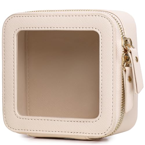 Small Clear Makeup Bag for Women Mini Cosmetic Bag Travel Toiletry Bag Purse Organizer with Zipper Car Essentials (Beige, Mini) - color: Beige, size: Mini