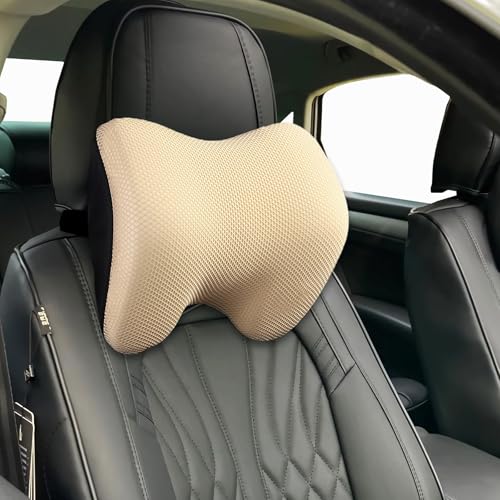 SPRFUFLY Make Restful Car Headrest Pillow, Car Pillow for Driving with Adjustable Strap, Breathable Removable Cover & Ergonomic Design - Softness Travel Car Neck Support Pillow(Beige, 1PC) - color: Beige02