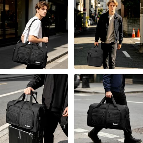 Foldable Travel Duffle Bag,Duffle Bag with Shoes Compartment and Adjustable Strap,Large Packable Travel Bags for Men Women,Waterproof Duffel Bag - color: All Black