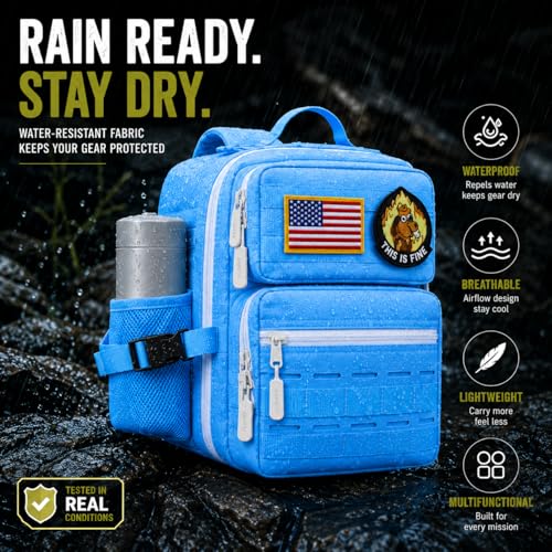 9L Mini Tactical Backpack Small Military Gym Bag Tiny Tackle Backpack for Men Women Molle Travel Daypack Camping Backpack with Patch(Turquoise) - color: Turquoise
