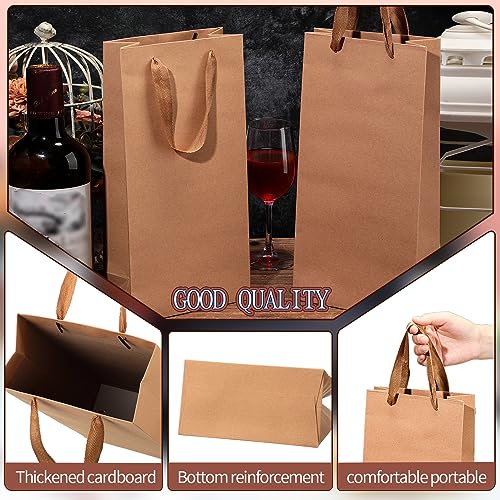 Yeaqee 50 Pack Wine Bags for Wine Double Bottles Gifts Carriers 6.6x3.6x13.8 Craft Bottle Bags Bulk with Handles Paper Tumbler Carriers, Party Gift Pocket with Handle(Brown) - color: Brown