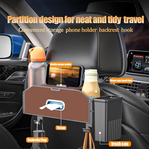 Back Seat Car Organizer,5 in 1 Multifunctional Car Back Seat Storage Box with Trash Can Drink Cup Holder Tissue Box, for Hold Phone,Snacks, Drinks, Handbag-Brown - color: Brown