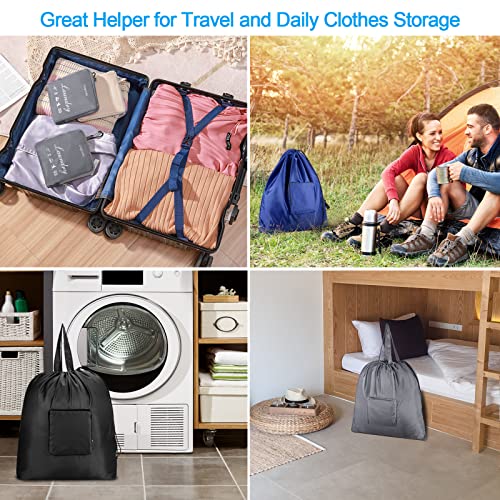 GOGOODA Travel Laundry Bags with Drawstring Closure XL Large Foldable Dirty Clothes bags with Handle Heavy Duty and Washable for College Dorm Travelling Camping, 2 Pack, Beige - color: Beige