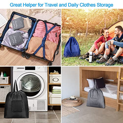 GOGOODA Travel Laundry Bags with Drawstring Closure XL Large Foldable Dirty Clothes bags with Handle Heavy Duty and Washable for College Dorm Travelling Camping, 2 Pack, Black - color: Black