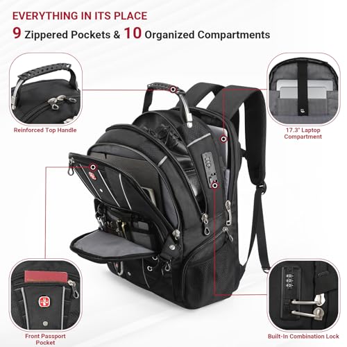 star cloud Business Travel Laptop Backpack 17 Inch, USB Type-C Charging Carry On Backpack with Anti-Theft Lock, Large Capacity Multi-Compartment Tech Backpack for Work, Commute & Travel
