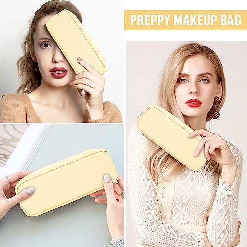 izuzta Nylon Small Makeup Bag Slim Pouch, Preppy Cute Makeup Brush Case Bag Cosmetic Zipper Pouch for Purse, Waterproof Travel Toiletry Bag Clutch Coin Pouch Makeup Organizer for Women Girls(Beige) - color: Beige, size: Slim