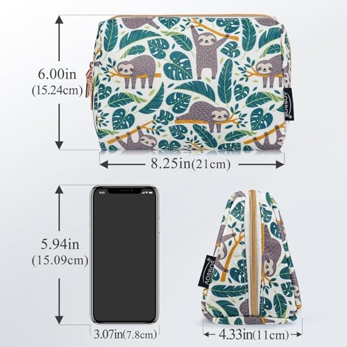 Aosbos Small Travel Makeup Pouch - Cosmetic Bag for Women - Green Leaf - color: Verdant Sloth