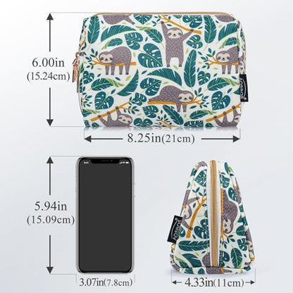 Aosbos Small Travel Makeup Pouch - Cosmetic Bag for Women - Green Leaf - color: Verdant Sloth