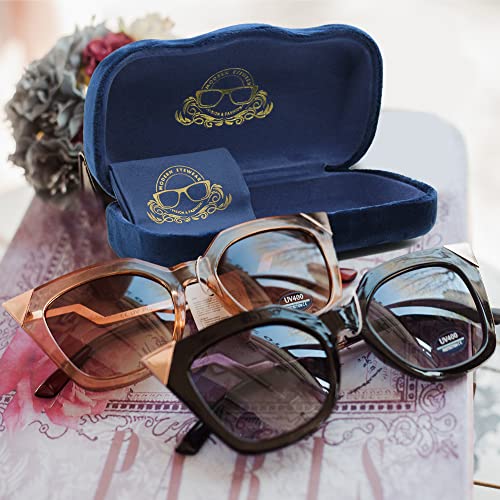 Hard Shell Glasses Case w/Cloth,Velvet Reading Glass, Eyeglass Case, Lightweight, Crush-Resistant, Men & Women - color: Blue Velvet, size: Medium
