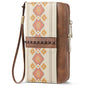 BOSTANTEN Wallets for Women Leather RFID Double Zipper Around Credit Card Holder Large Capacity Wristlet Clutch Wallet - color: Apricot＆brown Floral