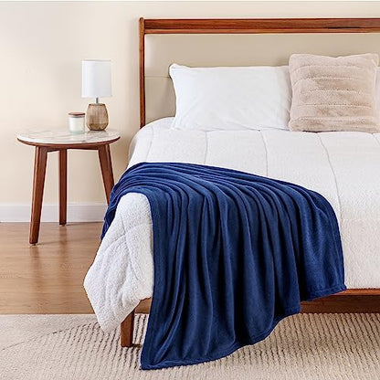 Berkshire Blanket Microfleece Throw Size Bed Throw Blanket Navy, Lightweight Soft Breathable Plush Micro Fleece Throw Blanket for Travel, Bed and Couch, 50x60 Inches - color: Navy, size: Throw/Throw XL