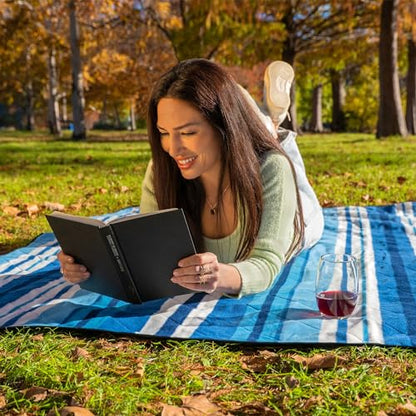 BRAWNTIDE Large Waterproof Outdoor Blanket, Extra Thick Fleece, Warm, Windproof & Sandproof, Quilted Stadium Blanket for Sports Events, Beach, Camping, Picnics, Dogs & Car, 82" x 55 - color: Azure Blue