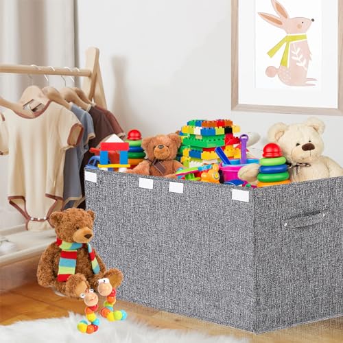 Collapsible Toy Storage Bin with Lid, 82L Large Capacity - Gray Neutral Space-Saving Organizer for Playroom, Bedroom & Nursery, Foldable Design - color: Gray