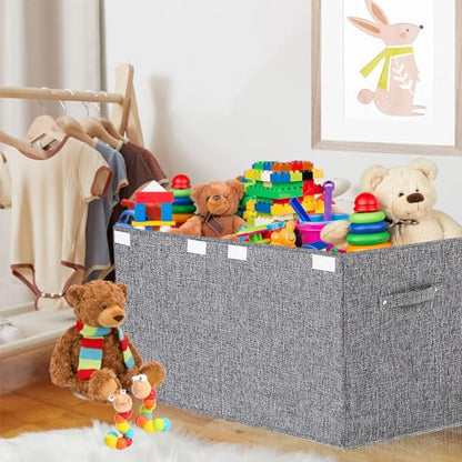 Collapsible Toy Storage Bin with Lid, 82L Large Capacity - Gray Neutral Space-Saving Organizer for Playroom, Bedroom & Nursery, Foldable Design - color: Gray