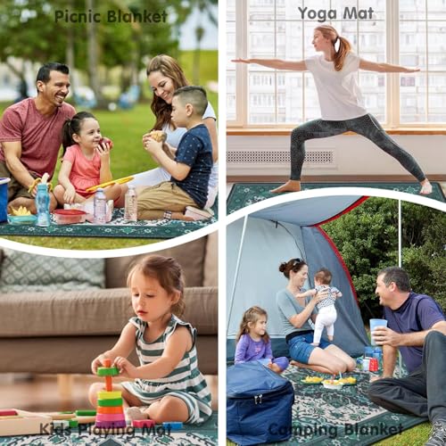 Supfitness Extra Large Picnic Blankets Waterproof Foldable (60"x 80") Beach Blanket Waterproof Sandproof,3-Layer Thicking Mat Outdoor Packable Camping Blanket - color: Boho-teal, size: 60x80in