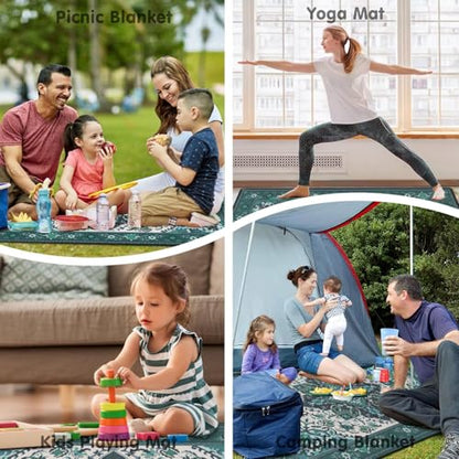Supfitness Extra Large Picnic Blankets Waterproof Foldable (60"x 80") Beach Blanket Waterproof Sandproof,3-Layer Thicking Mat Outdoor Packable Camping Blanket - color: Boho-teal, size: 60x80in